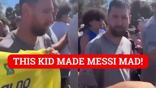 Messi angry at a kid having Ronaldo kit